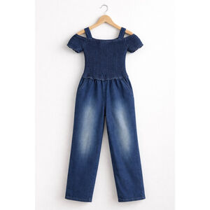 Chillipop Girls 4T Denim Jumpsuit 💙 Smocked Top Wide Leg Cute Outfit